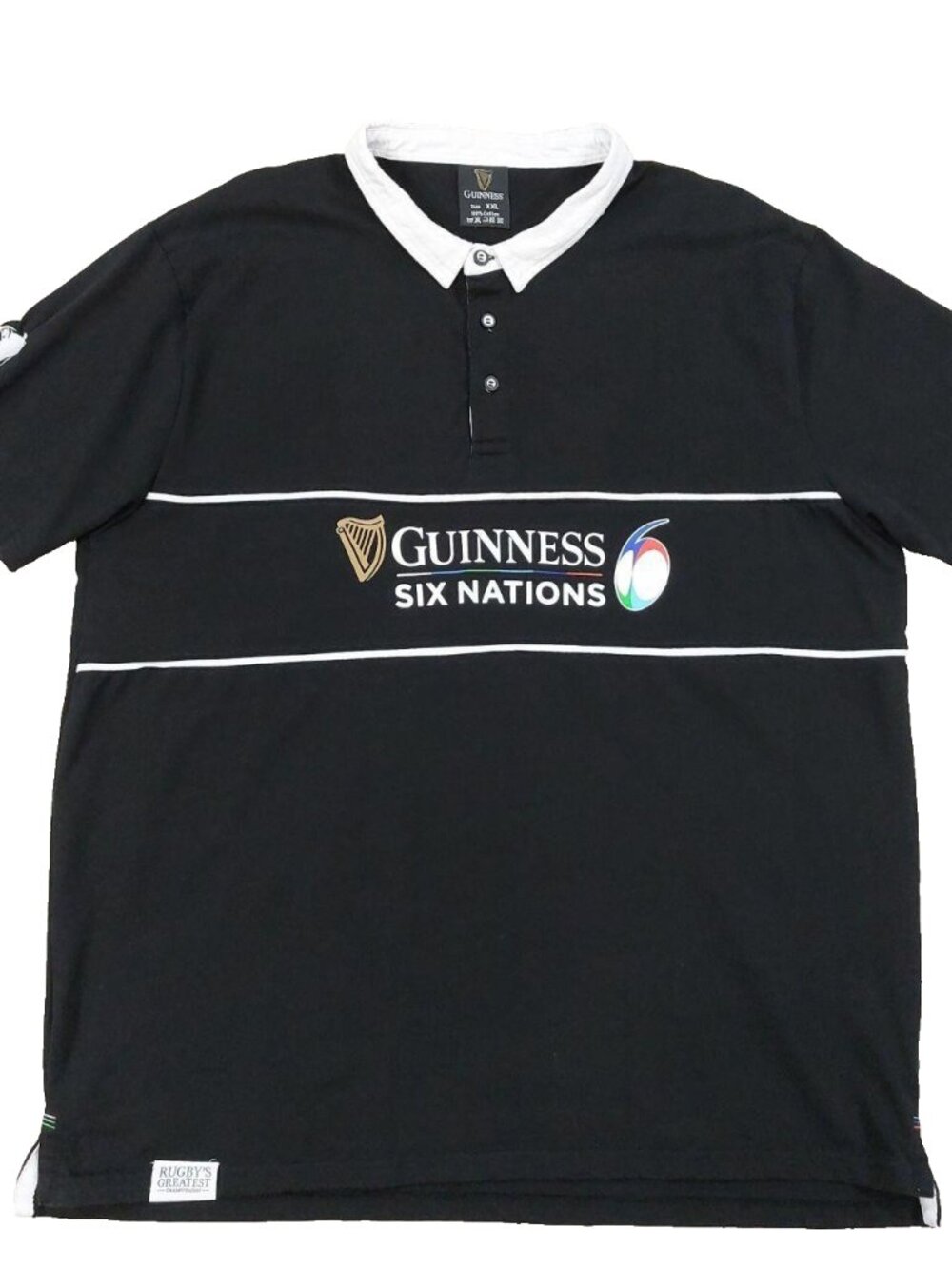 Vintage Guinness Six Nations Rugby Shirt Mens XXL, Black Short Sleeve Polo, Beer